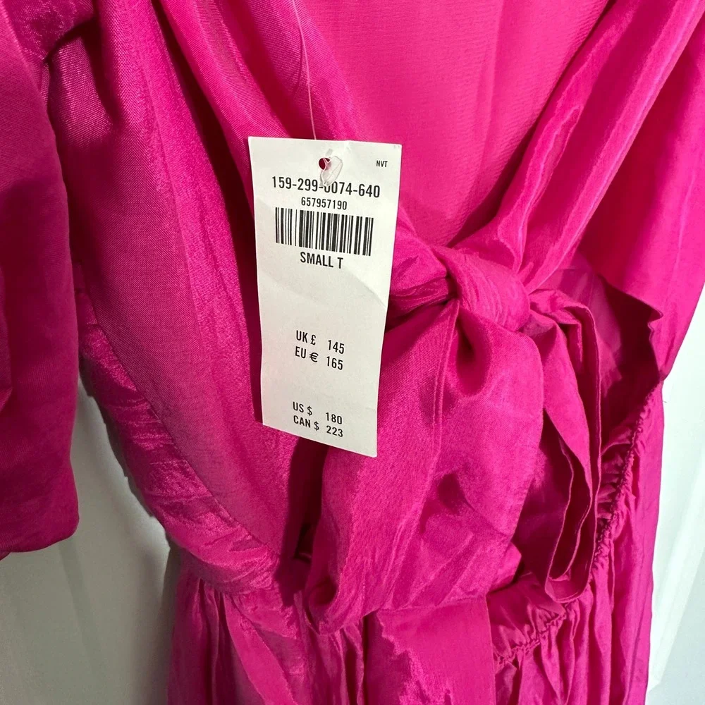 Abercrombie & Fitch Emerson Drama Bow-Back Pink Maxi Dress Tiered Small Tall
